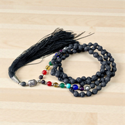 Handcrafted 7 Chakra Mala with Lava Beads, Agate Stones, and Buddha Charm - 6MM Beads - Perfect for Meditation & Chakra Healing