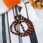 Handcrafted Black Agate and Rudraksha 108+1 Beads Mala with 6mm certified beads arranged in a spiritual japa mala design