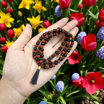 Handcrafted Black Agate and Rudraksha 108+1 Beads Mala with 6mm certified beads arranged in a spiritual japa mala design