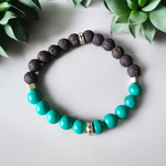 Handcrafted Blue Turquoise & Lava Bead Bracelet with 8MM stones on a stretchable band