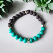 Handcrafted Blue Turquoise & Lava Bead Bracelet with 8MM stones on a stretchable band