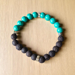 Handcrafted Blue Turquoise & Lava Bead Bracelet with 8MM stones on a stretchable band