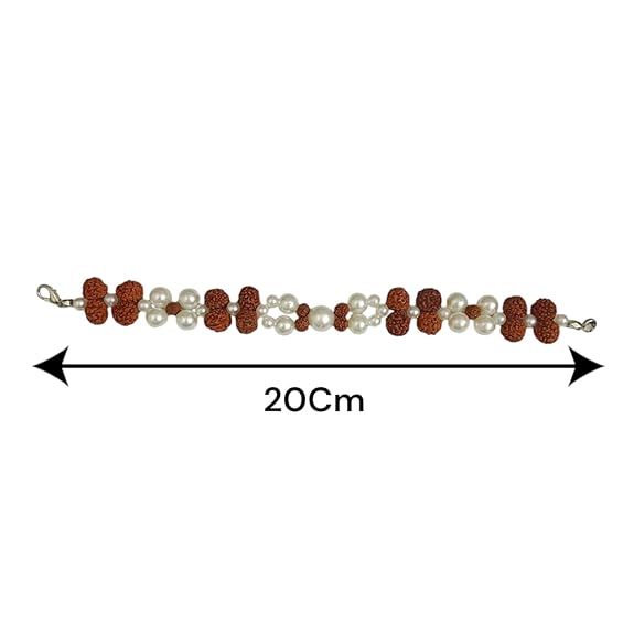 Handcrafted Natural Rudraksha and Pearl Bracelet with adjustable elastic design by Malawala