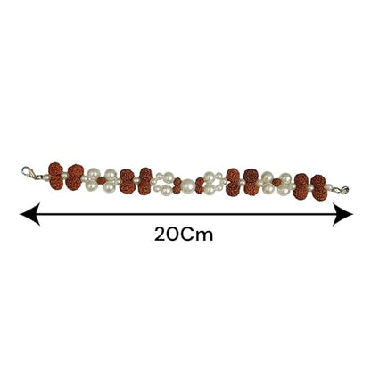 Handcrafted Natural Rudraksha and Pearl Bracelet with adjustable elastic design by Malawala