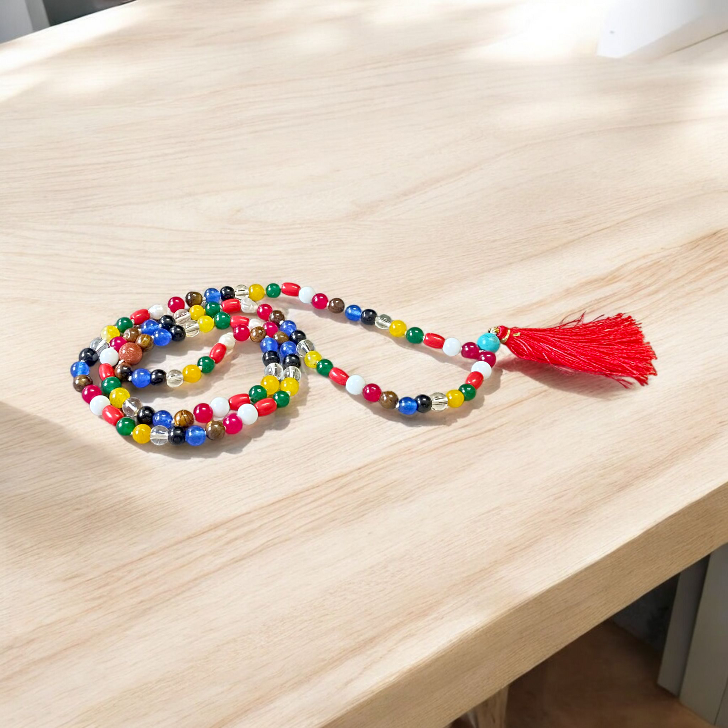Handcrafted Navratan Navgrah Mala with 108+1 lab-certified 6MM gemstone beads, ideal for meditation and spiritual rituals