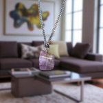 Handcrafted amethyst pendant with silver alloy chain – gemstone locket for healing and spiritual clarity
