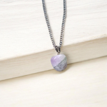 Handcrafted amethyst pendant with silver alloy chain – gemstone locket for healing and spiritual clarity