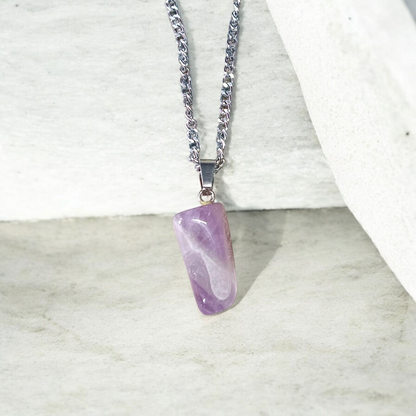 Handcrafted amethyst pendant with silver alloy chain – gemstone locket for healing and spiritual clarity