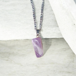 Handcrafted amethyst pendant with silver alloy chain – gemstone locket for healing and spiritual clarity