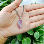 Handcrafted amethyst pendant with silver alloy chain – gemstone locket for healing and spiritual clarity