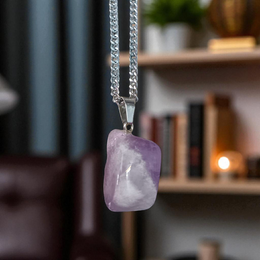 Handcrafted amethyst pendant with silver alloy chain – gemstone locket for healing and spiritual clarity