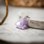 Handcrafted amethyst pendant with silver alloy chain – gemstone locket for healing and spiritual clarity