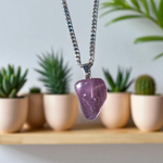 Handcrafted amethyst pendant with silver alloy chain – gemstone locket for healing and spiritual clarity