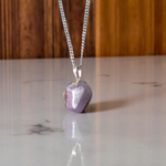 Handcrafted amethyst pendant with silver alloy chain – gemstone locket for healing and spiritual clarity