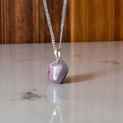 Handcrafted amethyst pendant with silver alloy chain – gemstone locket for healing and spiritual clarity