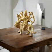 Handcrafted brass Durga Mata statue (Sherawali Mata) seated on lion, symbolizing strength, protection, and divine grace