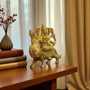 Handcrafted brass Durga Mata statue (Sherawali Mata) seated on lion, symbolizing strength, protection, and divine grace
