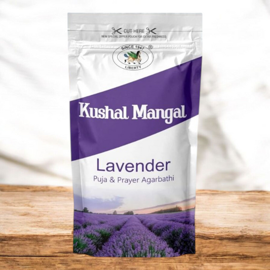 Handcrafted lavender incense sticks displayed with fresh lavender flowers and a traditional incense holder