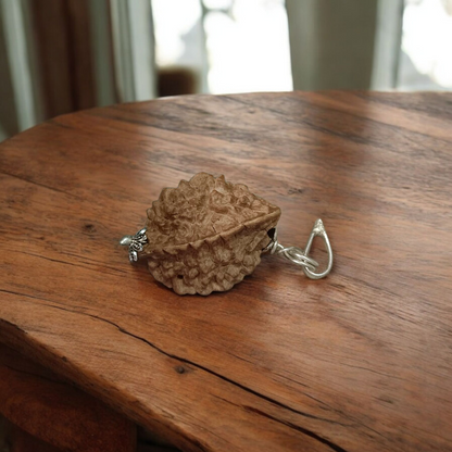 Handcrafted pendant featuring 2 Mukhi and 6 Mukhi Rudraksha beads set in metal caps, symbolizing peace, strength, and clarity