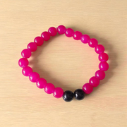 Handmade pink and black agate bracelet with 8MM polished hakik beads, stretchable and unisex design