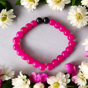 Handmade pink and black agate bracelet with 8MM polished hakik beads, stretchable and unisex design