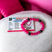 Handmade pink and black agate bracelet with 8MM polished hakik beads, stretchable and unisex design