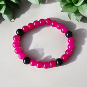 Handmade pink and black agate bracelet with 8MM polished hakik beads, stretchable and unisex design