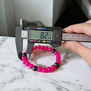 Handmade pink and black agate bracelet with 8MM polished hakik beads, stretchable and unisex design