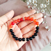 Hessonite & Black Agate Bracelet  – Stretchable, Lab Certified, Spiritual Energy