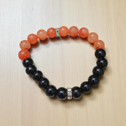 Hessonite (Gomed) and Black Agate (Hakik) bracelet with 8MM beads, stretchable design, lab certified for authenticity