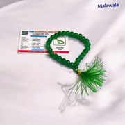 High-quality Green Hakik Mala made of 8MM Natural Green Agate beads with knotting, available in 27+1 and 108+1 bead variants, displayed with lab certificate