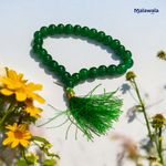High-quality Green Hakik Mala made of 8MM Natural Green Agate beads with knotting, available in 27+1 and 108+1 bead variants, displayed with lab certificate