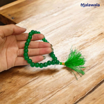 High-quality Green Hakik Mala made of 8MM Natural Green Agate beads with knotting, available in 27+1 and 108+1 bead variants, displayed with lab certificate