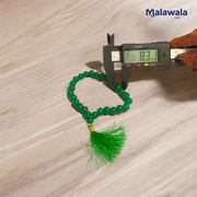 High-quality Green Hakik Mala made of 8MM Natural Green Agate beads with knotting, available in 27+1 and 108+1 bead variants, displayed with lab certificate