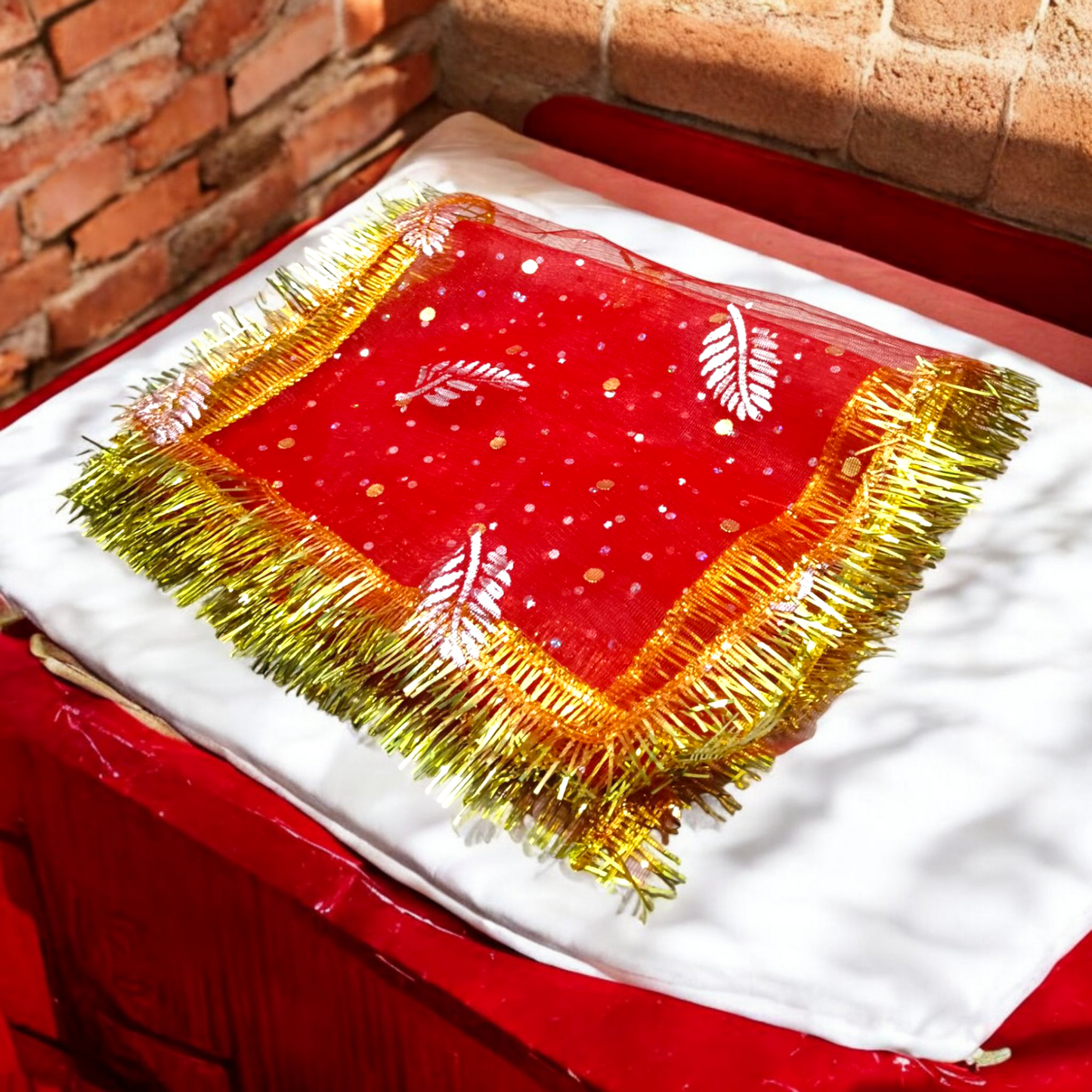 Lal Chunni 17x8” – Mata Rani Red Chunri for Puja, Temple & Festival Decor