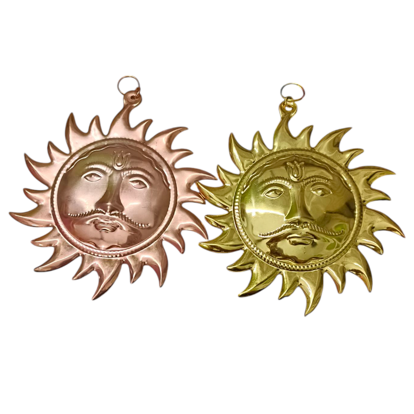 Surya Dev Wall Hanging Set of 2 – 7 Inch Brass & Copper Sun God Decor – Malawala