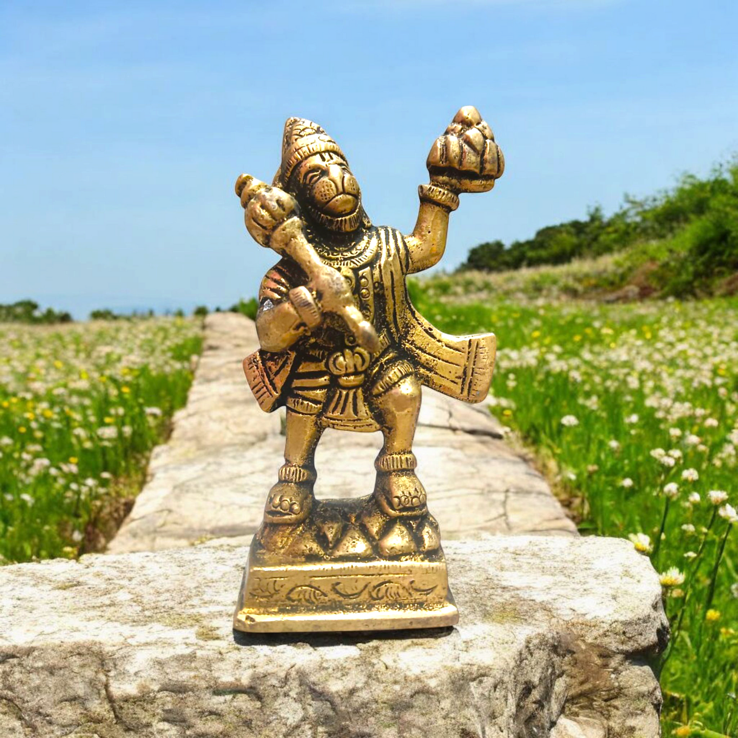 Hanuman Ji Brass Idol | Carrying Mountain | Divine Strength & Blessings