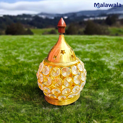 Brass Crystal Akhand Jyot Matki Diya | Oil Lamp for Pooja & Temple Tealight Holder