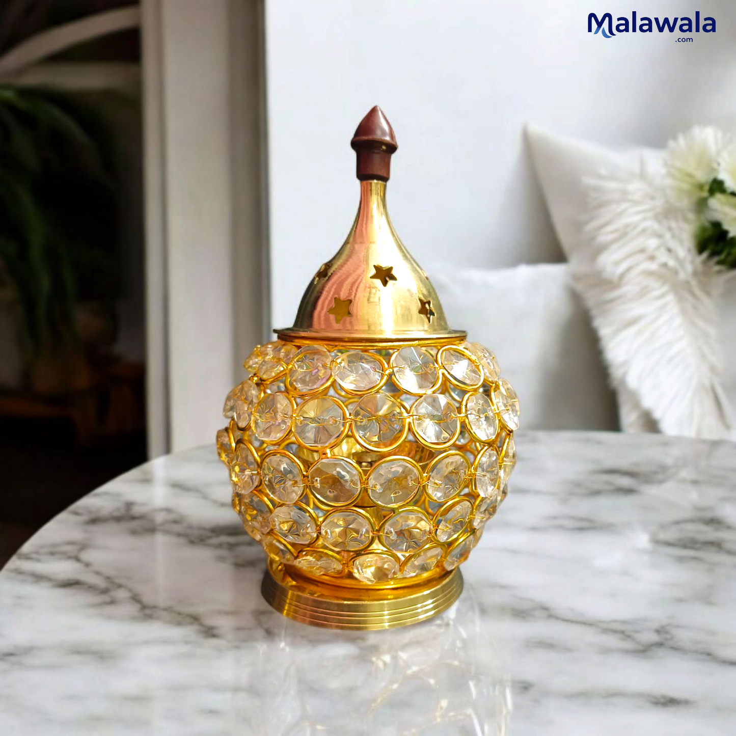 Brass Crystal Akhand Jyot Matki Diya | Oil Lamp for Pooja & Temple Tealight Holder