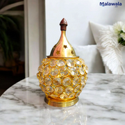 Brass Crystal Akhand Jyot Matki Diya | Oil Lamp for Pooja & Temple Tealight Holder