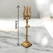 Brass Trishul With Damru | Decorative Handcrafted Figurine | Ideal for Temples, Home Decor, and Pooja Rituals