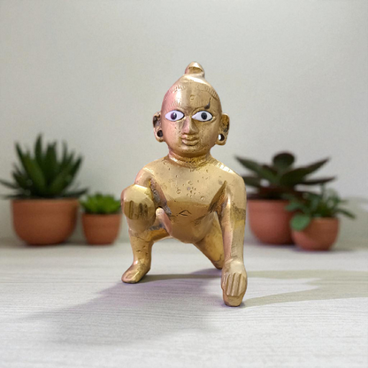 Brass Laddu Gopal Statue | Bal Gopal Idol for Home Temple in Sizes 0-6