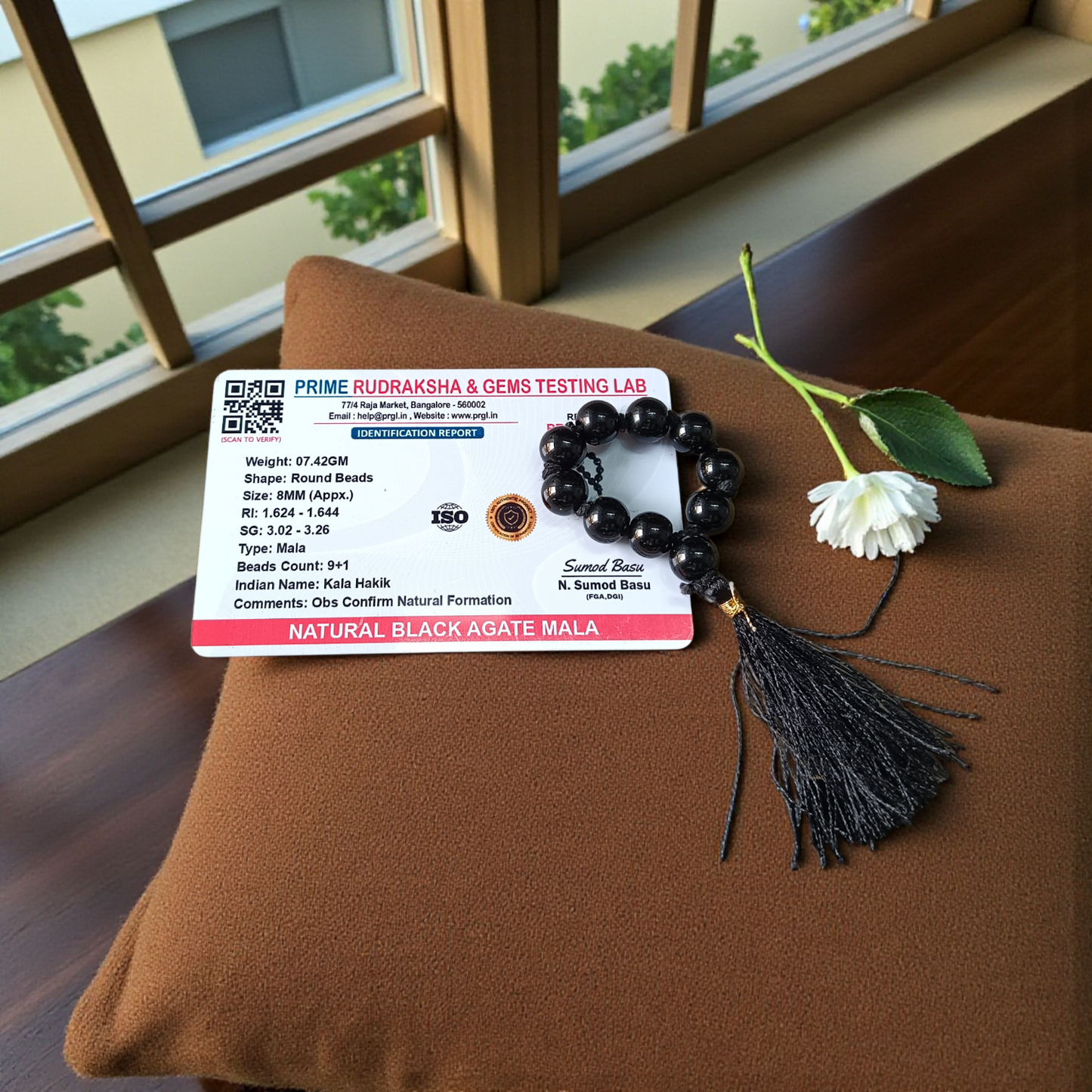 Natural Black Agate Finger Mala 9+1 Beads | Lab Certified – Malawala