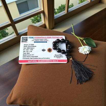 Natural Black Agate Finger Mala 9+1 Beads | Lab Certified – Malawala