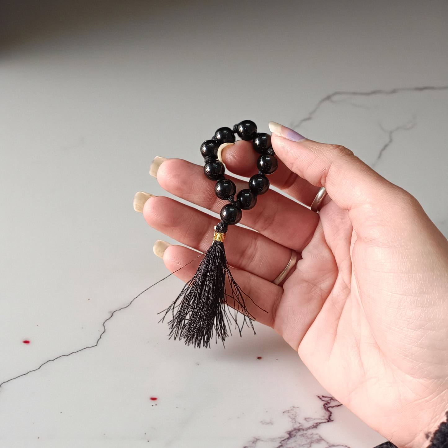 Natural Black Agate Finger Mala 9+1 Beads | Lab Certified – Malawala