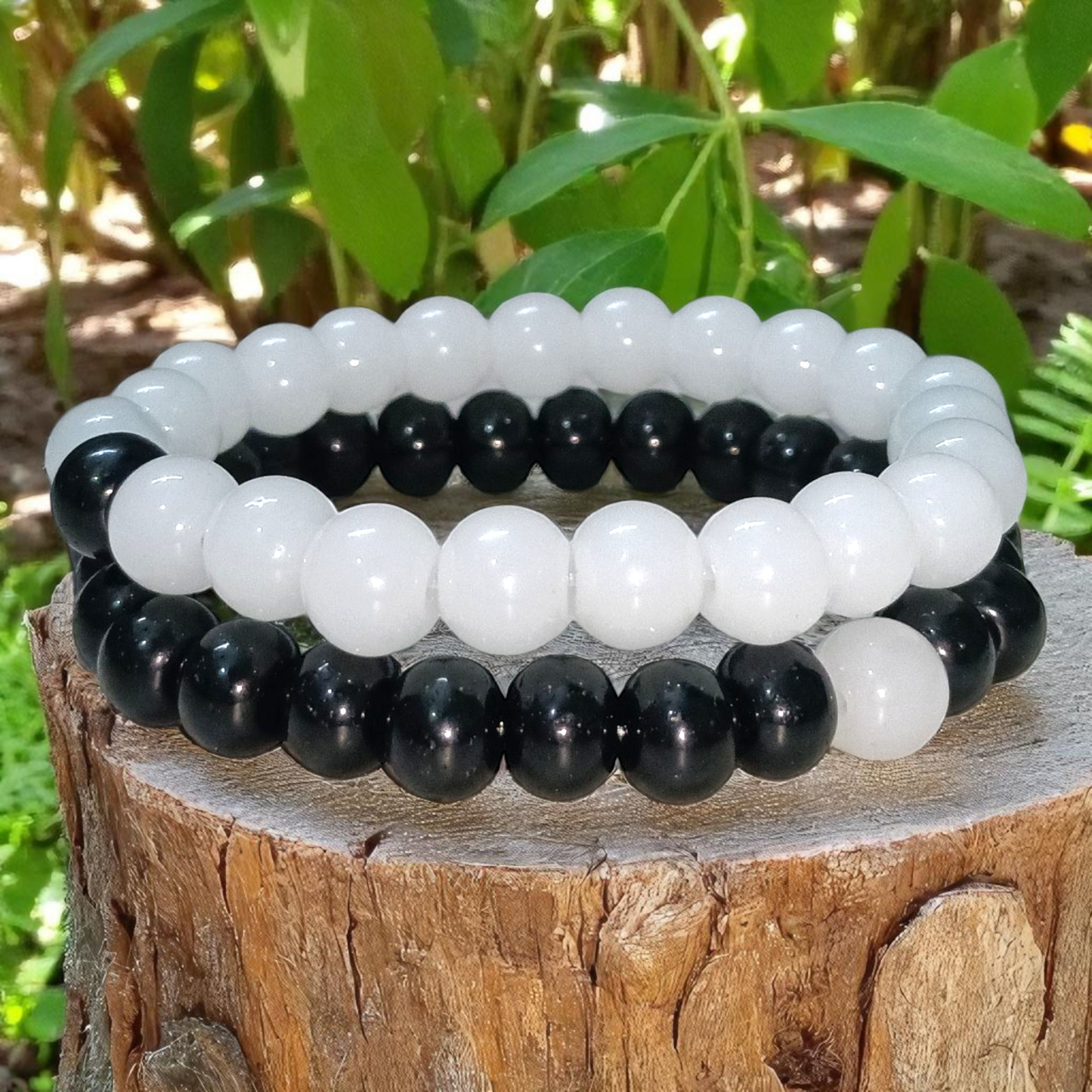 Natural Black & White Agate Couple Bracelet – Emotional Balance & Protection