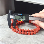 Image of Natural 5 Mukhi Rudraksha Jaap Mala with 54+1 large beads (10-11mm), hand-knotted on red thread, suitable for meditation and chanting