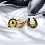 Image of Shani Kavach Set – Brass amulet with black thread placed on a traditional wooden tray with mustard seeds and oil lamp