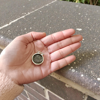 Image of a combo featuring a Laxmi Narayan Shaligram stone and a sacred Shaligram pendant placed on a spiritual altar background