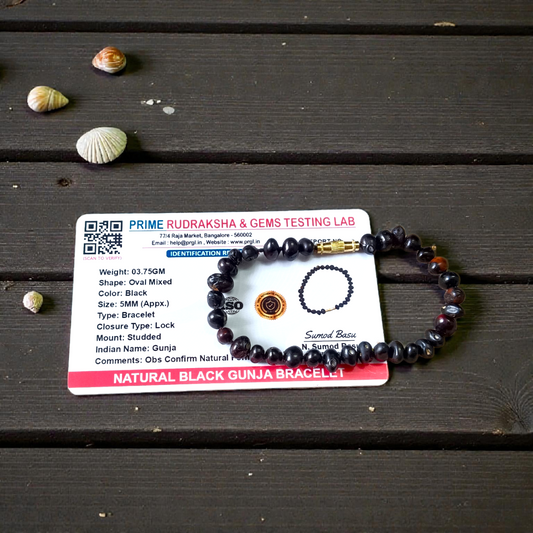 Image of a combo featuring two bracelets made of black and red Gunja seeds, arranged side by side on a clean white background